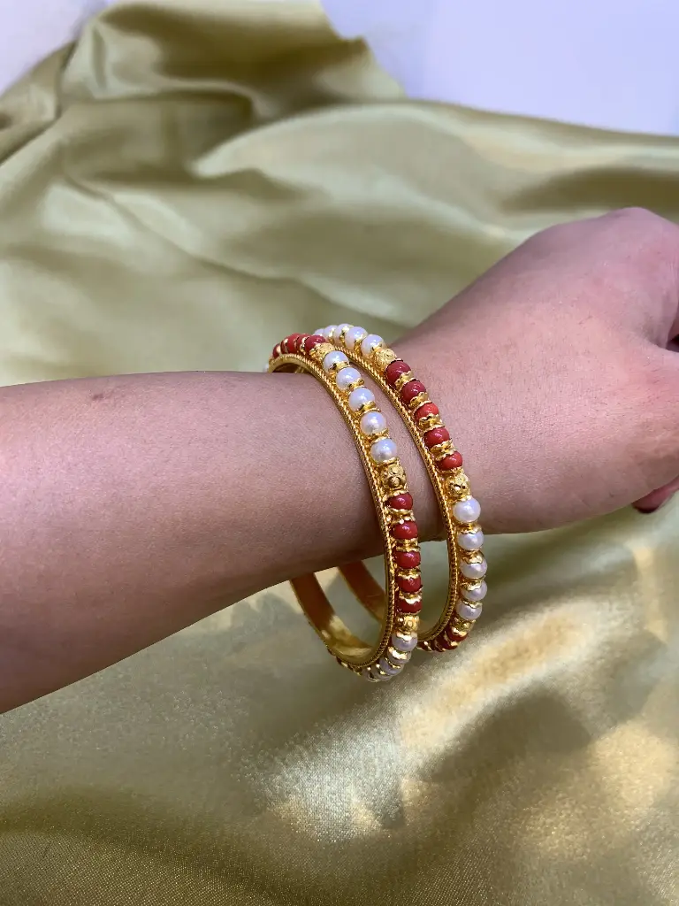 Rani Red And Pearl  Bangles