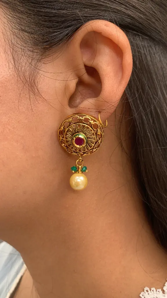 ALLURING FLOWER STUDDED DROPS EARRING