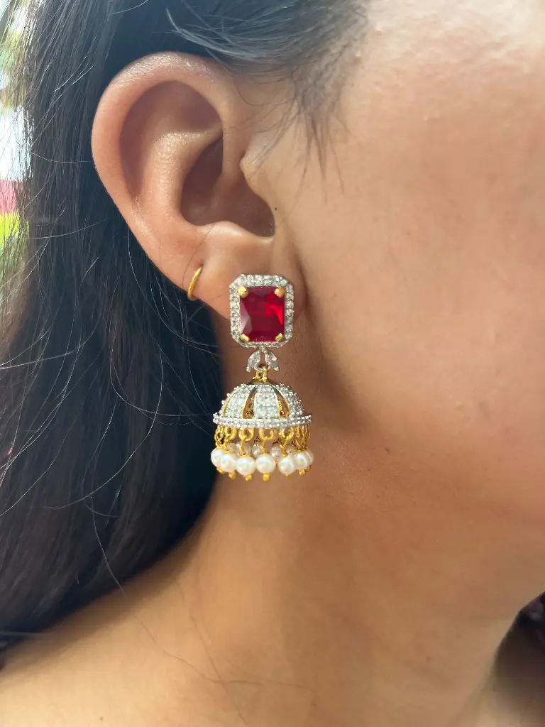 SQUARE STUD JHUMKA EARRING