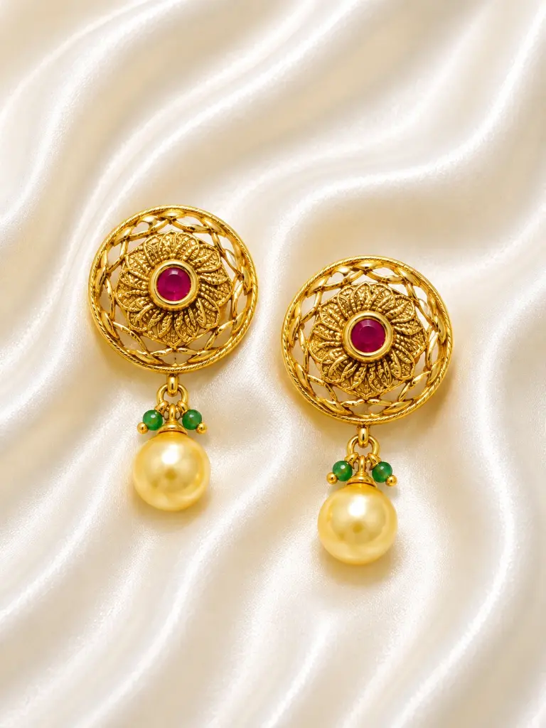 ALLURING FLOWER STUDDED DROPS EARRING