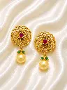 ALLURING FLOWER STUDDED DROPS EARRING