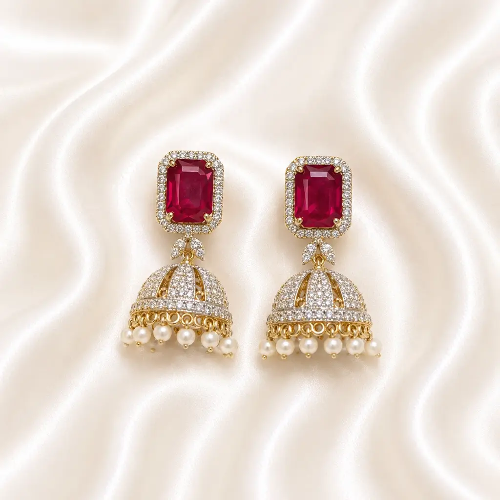 SQUARE STUD JHUMKA EARRING